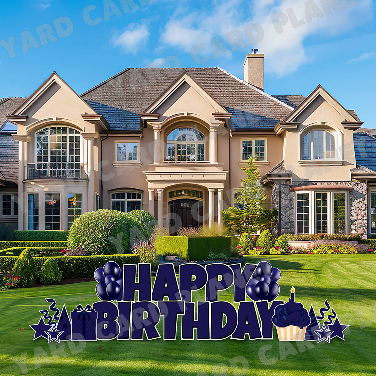 Large 23.5" Solid Navy Blue Happy Birthday Individual Letters in Luckiest Guy Font and Birthday Flair Set