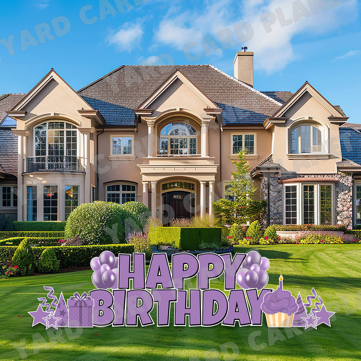 Large 23.5" Solid Light Purple Happy Birthday Individual Letters in Luckiest Guy Font and Birthday Flair Set