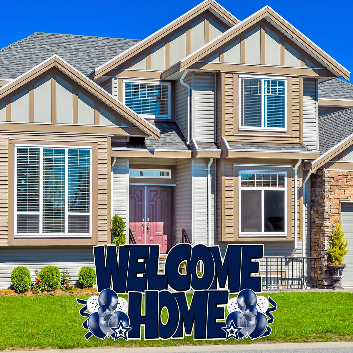 Large 23" Welcome Home Yard Card EZ Quick Sets in Luckiest Guy Font and Flair in Solid Colors (Available in Multiple Colors)