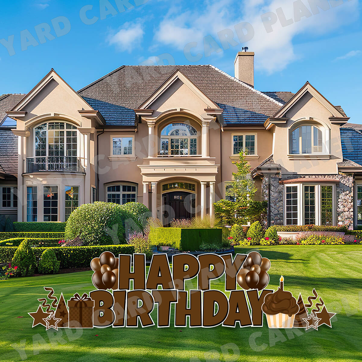 Large 23.5" Solid Brown Happy Birthday Individual Letters in Luckiest Guy Font and Birthday Flair Set