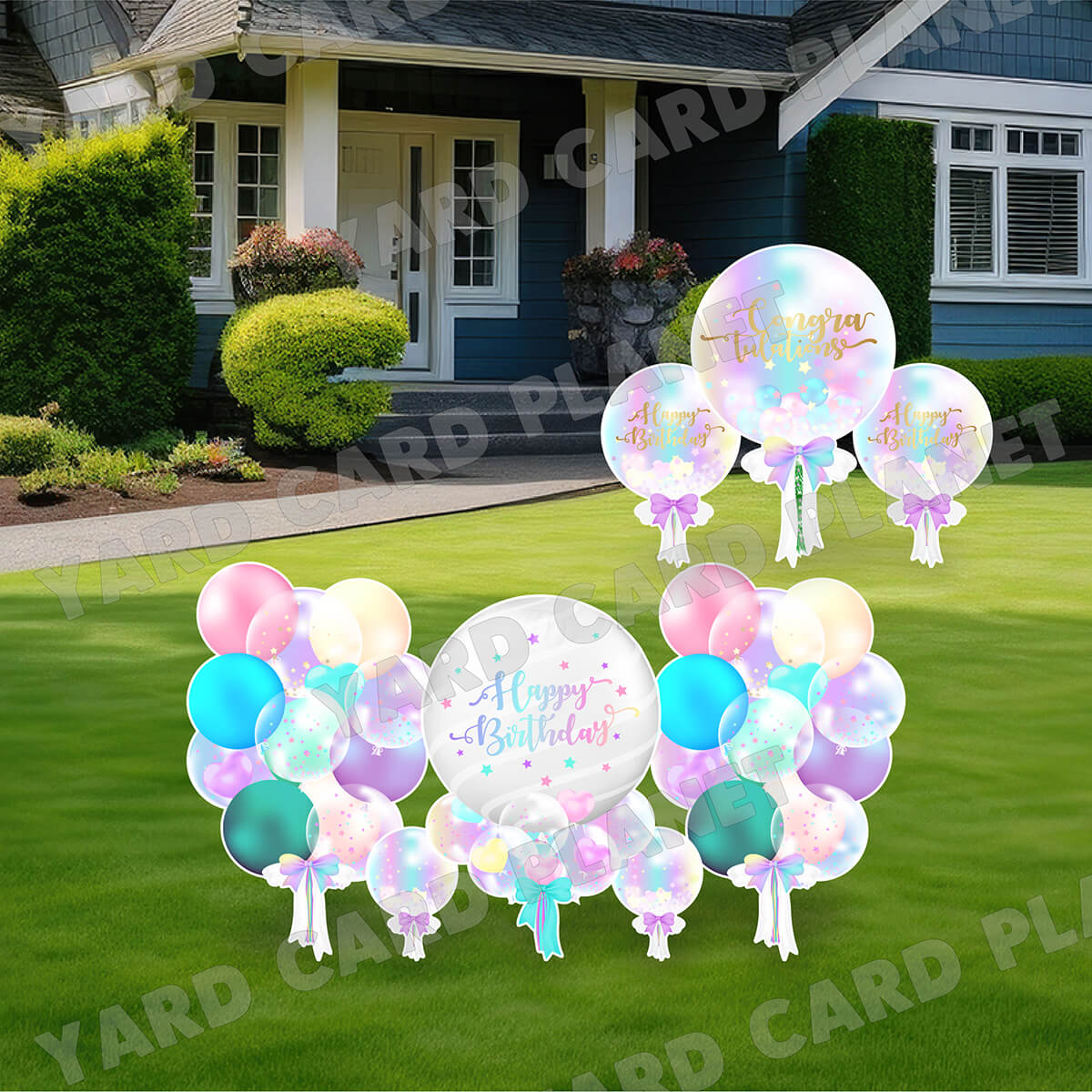 Elegant Colorful Metallic Happy Birthday Balloon Bouquets Yard Card Set