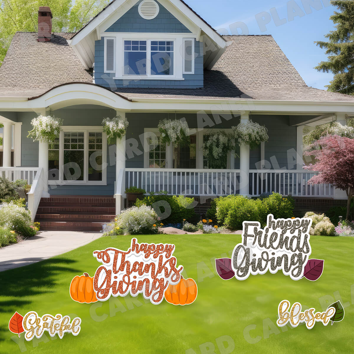 Glitter Pattern Happy Thanksgiving and Happy Friendsgiving EZ Quick Signs and Yard Card Flair Set