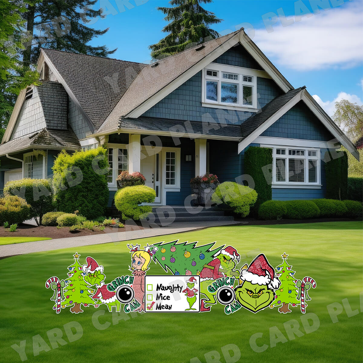 Glitter Pattern Grinch Christmas Yard Card Flair Set