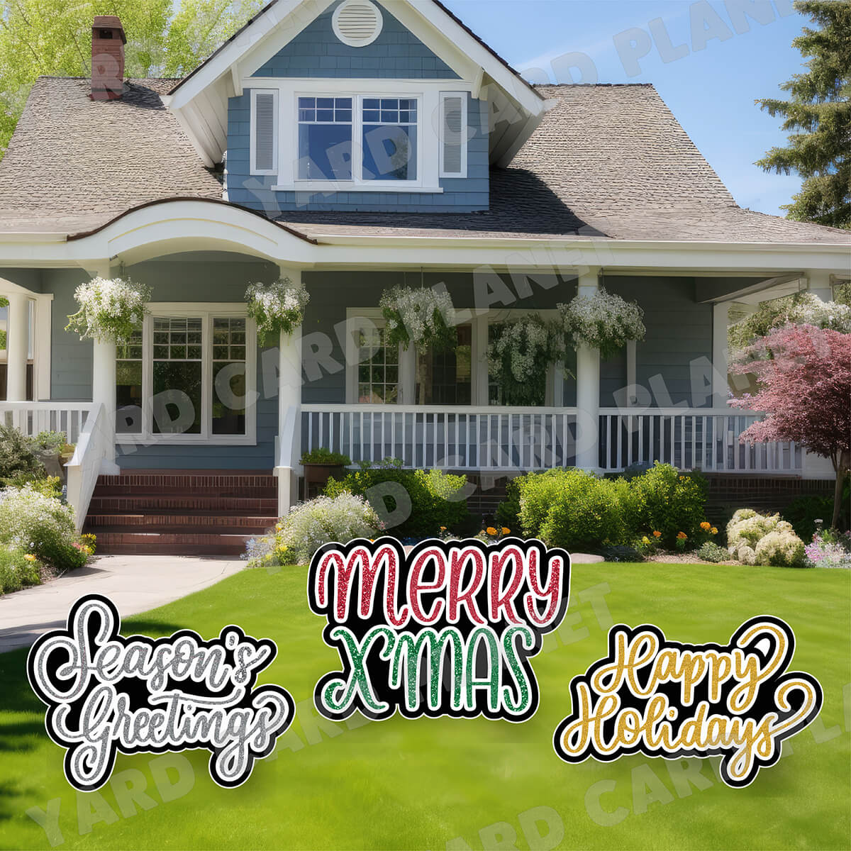 Glitter Pattern Happy Holidays, Season's Greetings and Merry X MAS EZ Quick Signs Yard Card Set