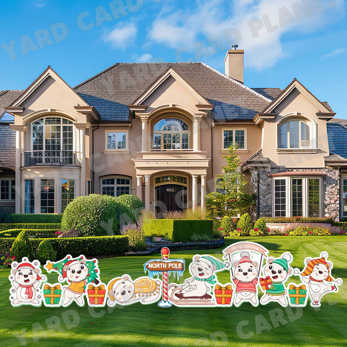 Cute Merry Christmas Polar Bears Yard Card Flair Set