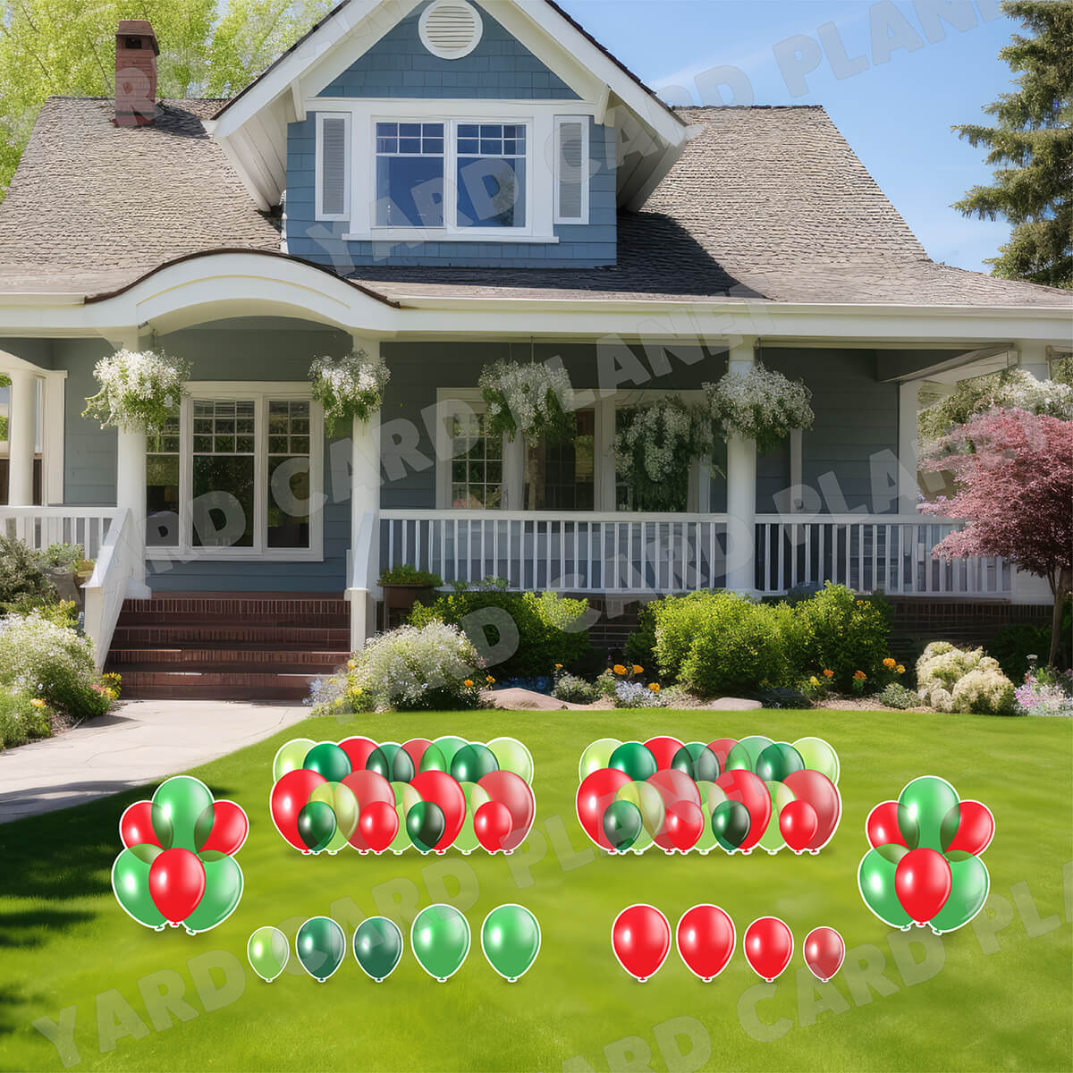 Christmas Red and Green Balloon Panels, Bouquets and Singles Yard Card Set