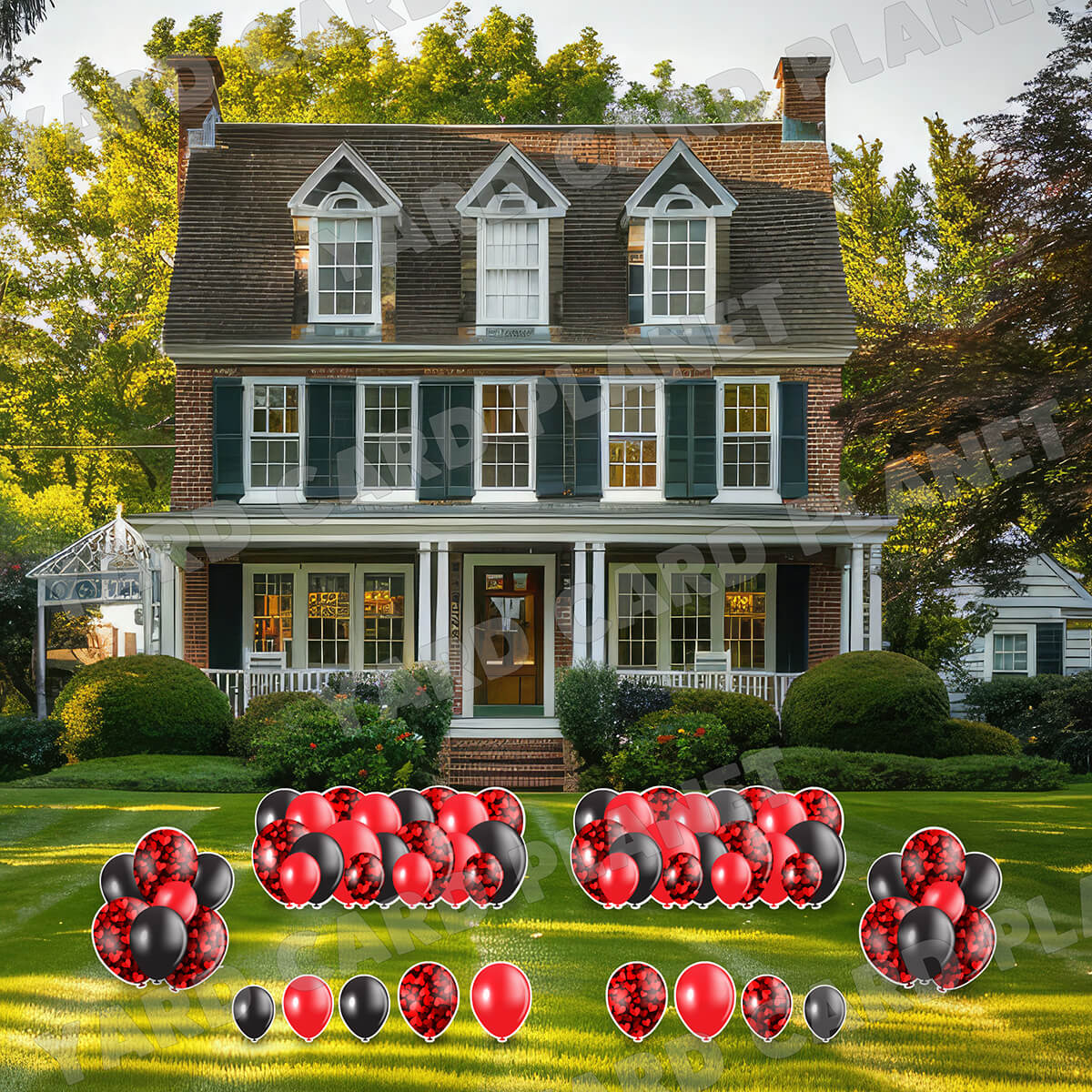 Valentine Hearts Pattern Red and Black Balloon Panels, Bouquets and Singles Yard Card Set