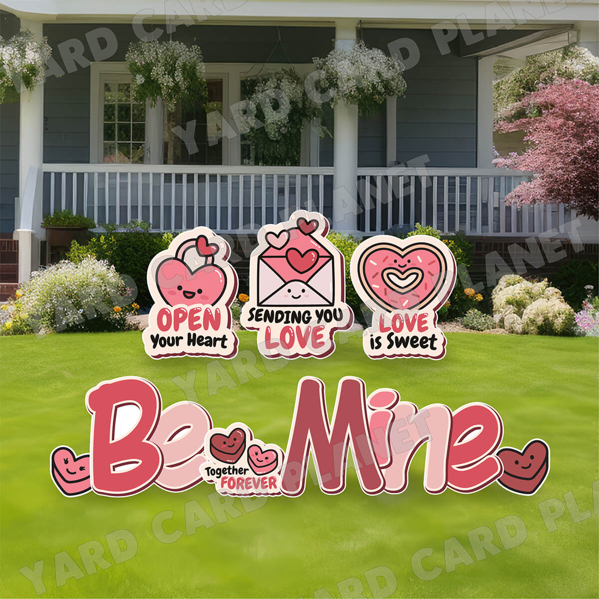 Be Mine EZ Quick Set with Heart Signs Yard Card Flair Set