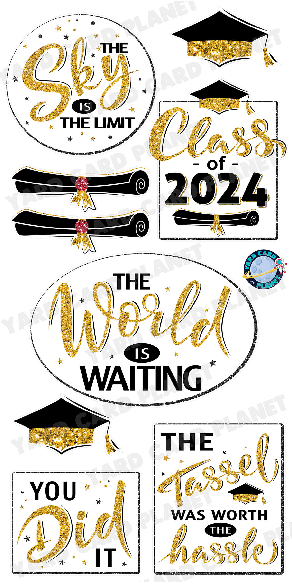 Glitter Pattern Graduation Sayings Signs and Yard Card Flair Set