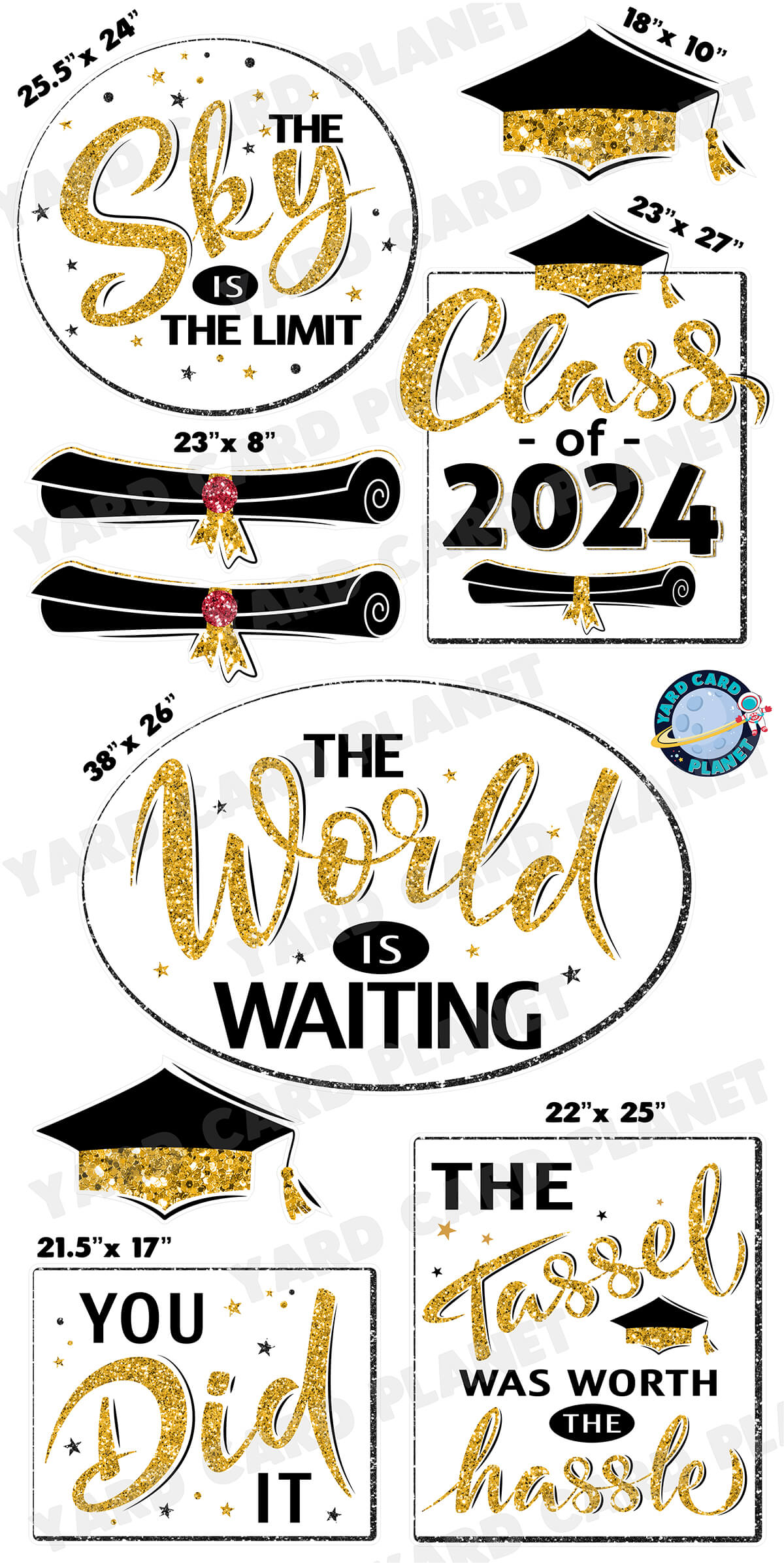 Glitter Pattern Graduation Sayings Signs and Yard Card Flair Set