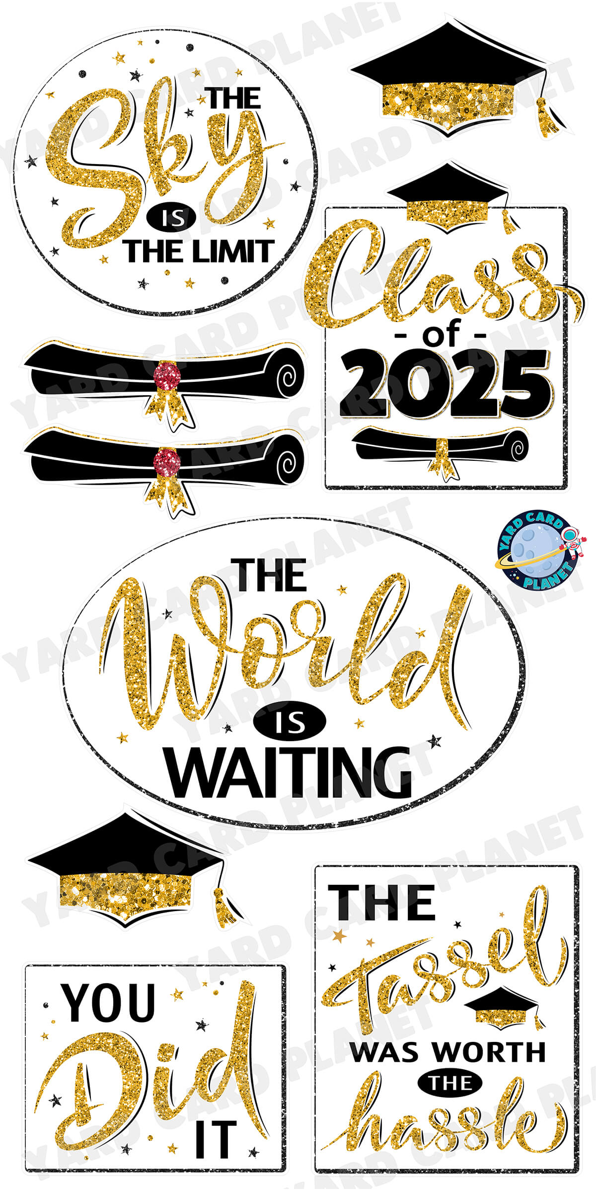 Glitter Pattern Graduation Sayings Signs and Yard Card Flair Set