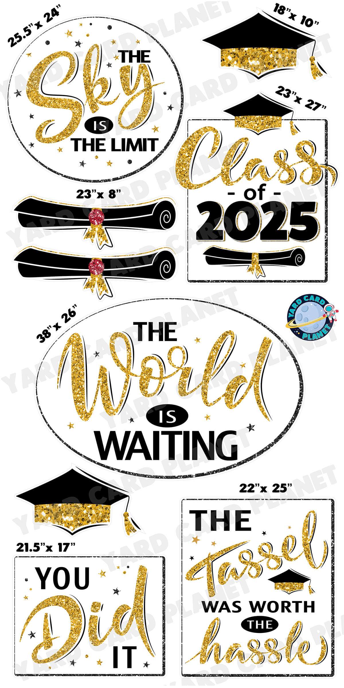 Glitter Pattern Graduation Sayings Signs and Yard Card Flair Set