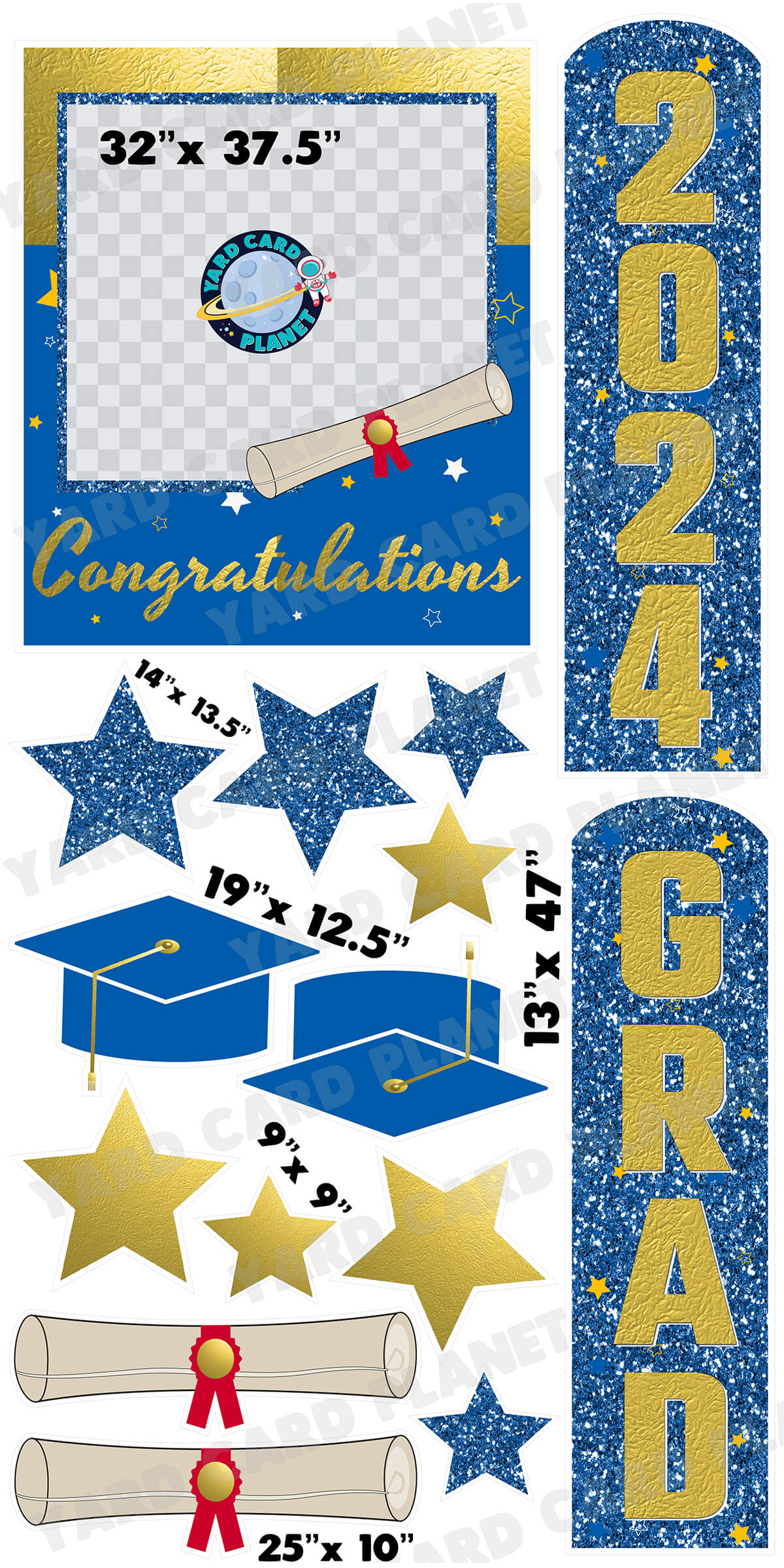 Yard Card Lawn Decor: Graduation Girl Skin high quality Tone Blue Gold and Silver RA190