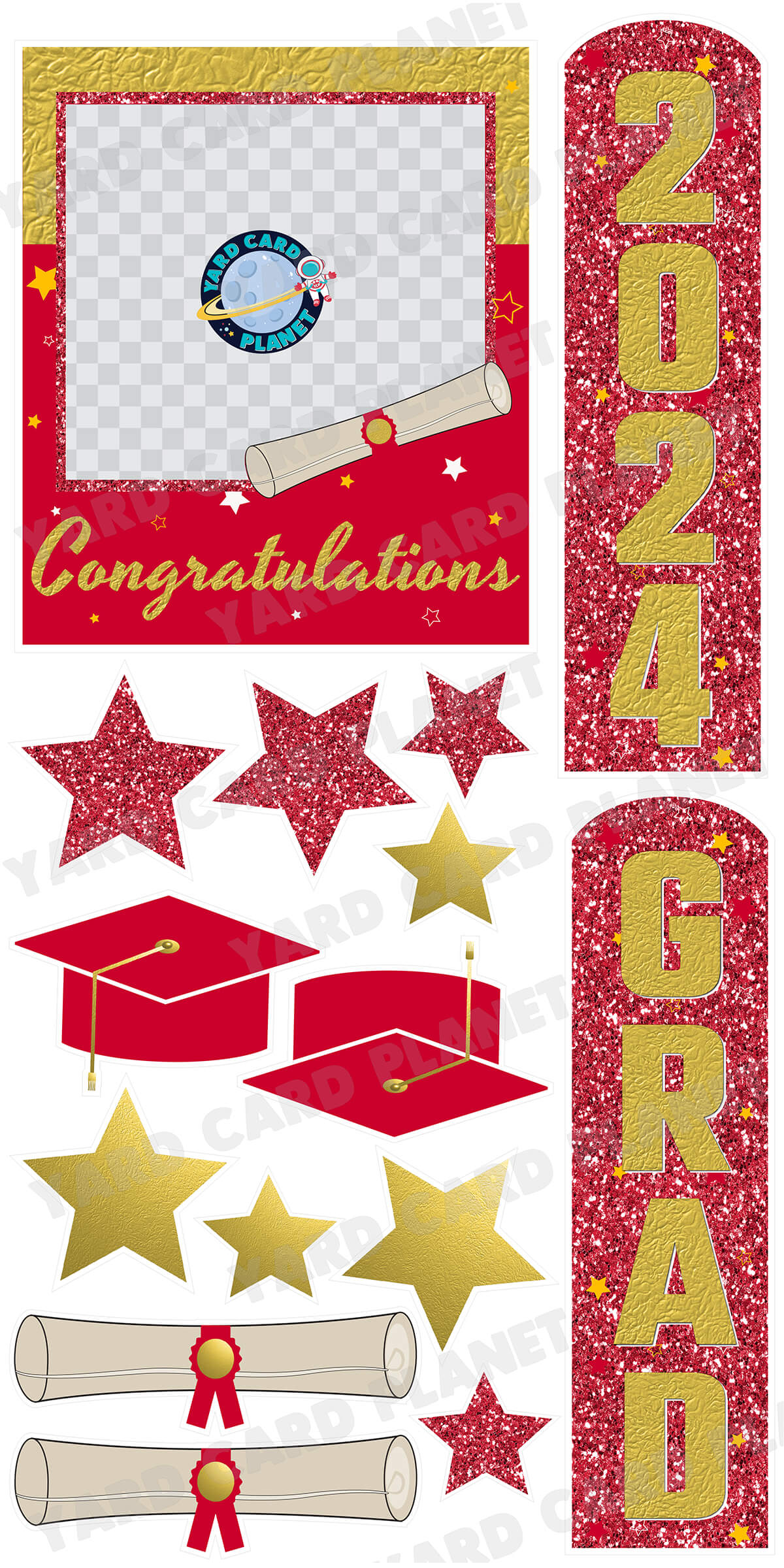 Gold and Red Congratulations Grad Photo Frame and EZ Setup Pillars Yar