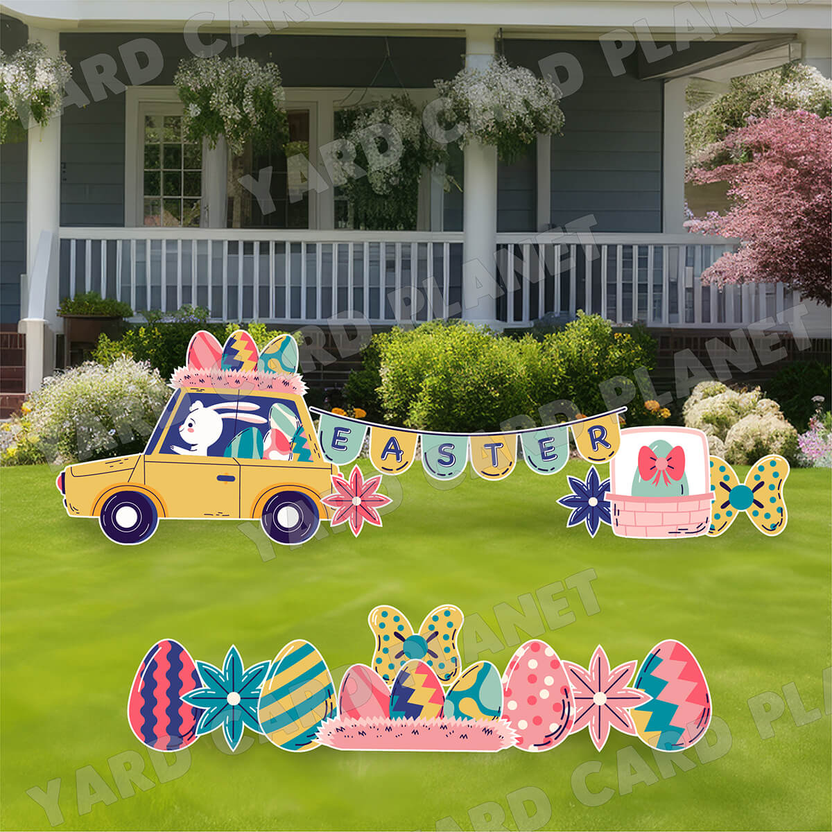 Easter Bunny Egg Thief Yard Card Flair Set