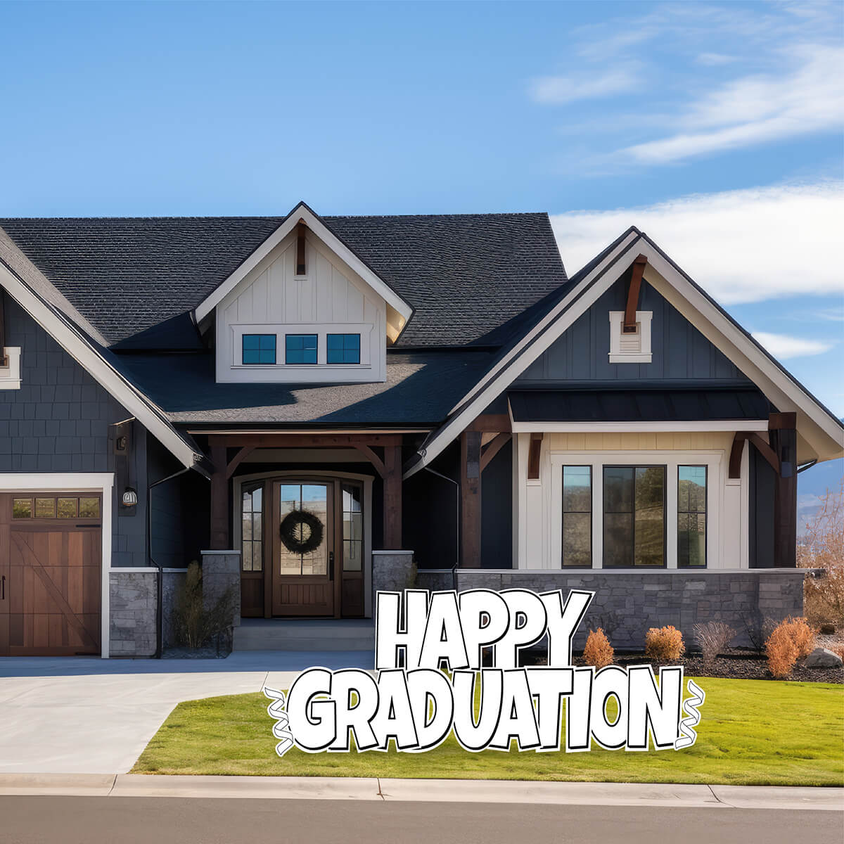 Large 23" Happy Graduation Yard Card EZ Quick Sets in Luckiest Guy Font and Flair in Solid Colors (Available in Multiple Colors)