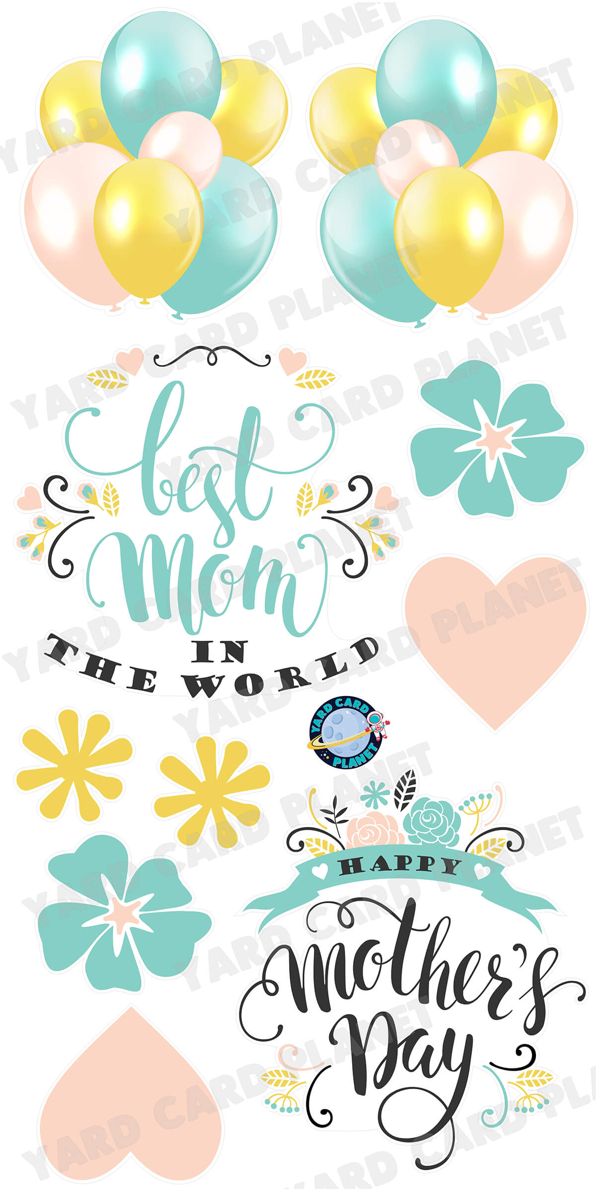 Pastel Happy Mother's Day Best Mom In The World Signs and Yard Card Flair Set