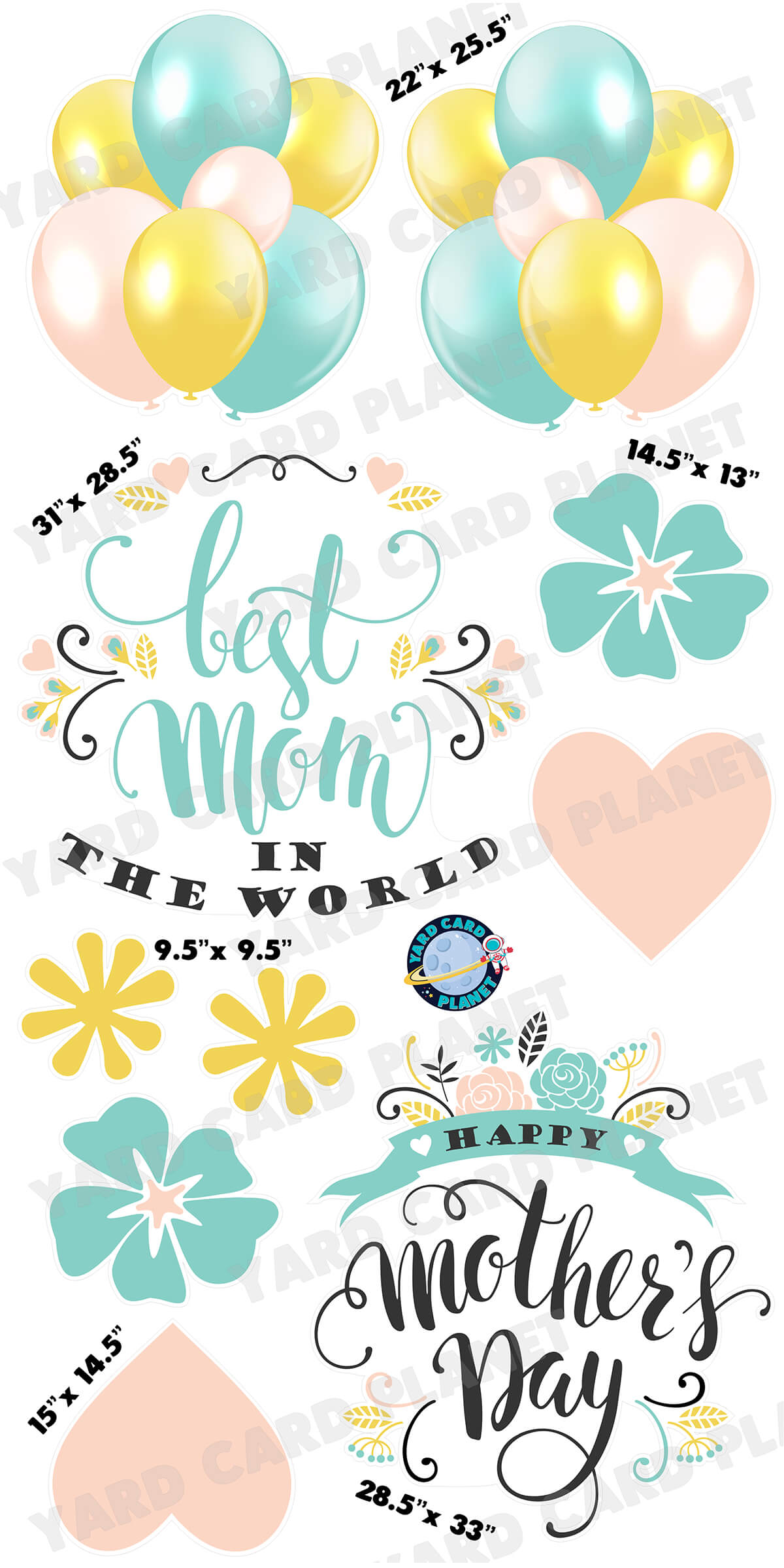 Pastel Happy Mother's Day Best Mom In The World Signs and Yard Card Flair Set