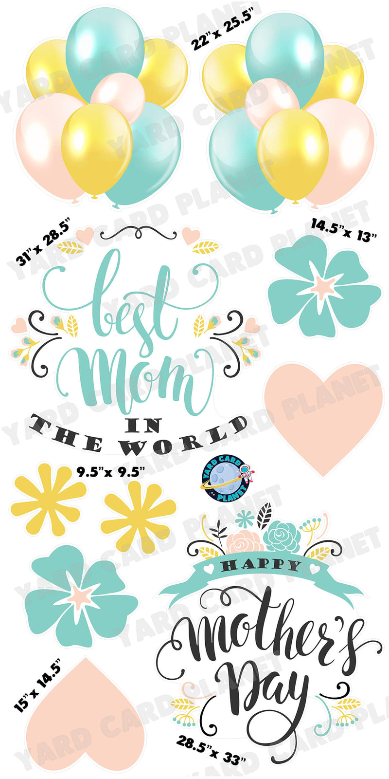 Pastel Happy Mother's Day Best Mom In The World Signs and Yard Card Flair Set