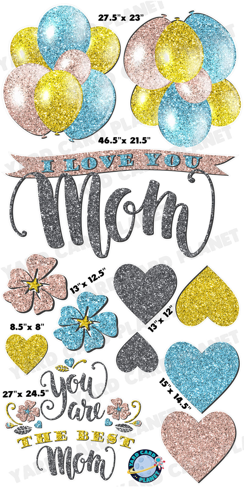 Glitter Pattern I Love You Mom EZ Quick Sign and Yard Card Flair Set