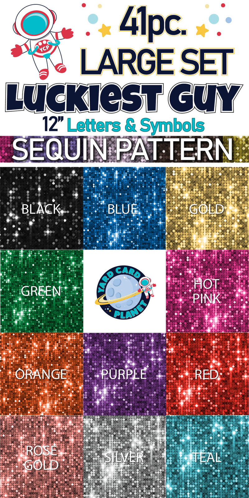 12" Luckiest Guy 41 pc. Letters and Symbols Set in Sequin Pattern Color Options