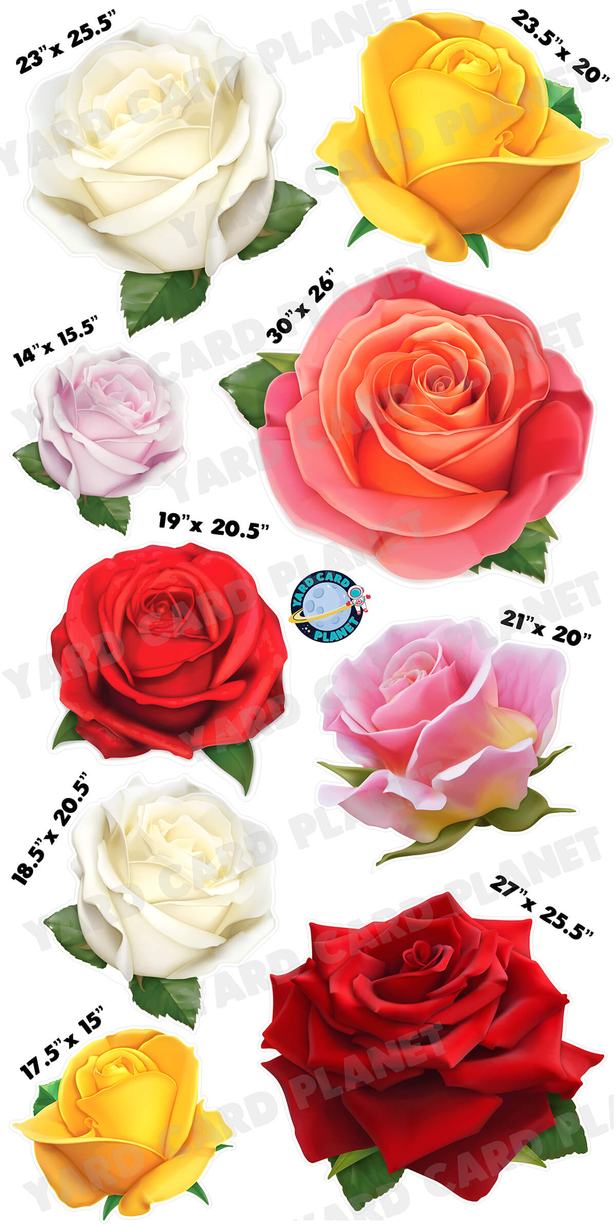 Beautiful Roses Yard Card Flair Set with Measurements 