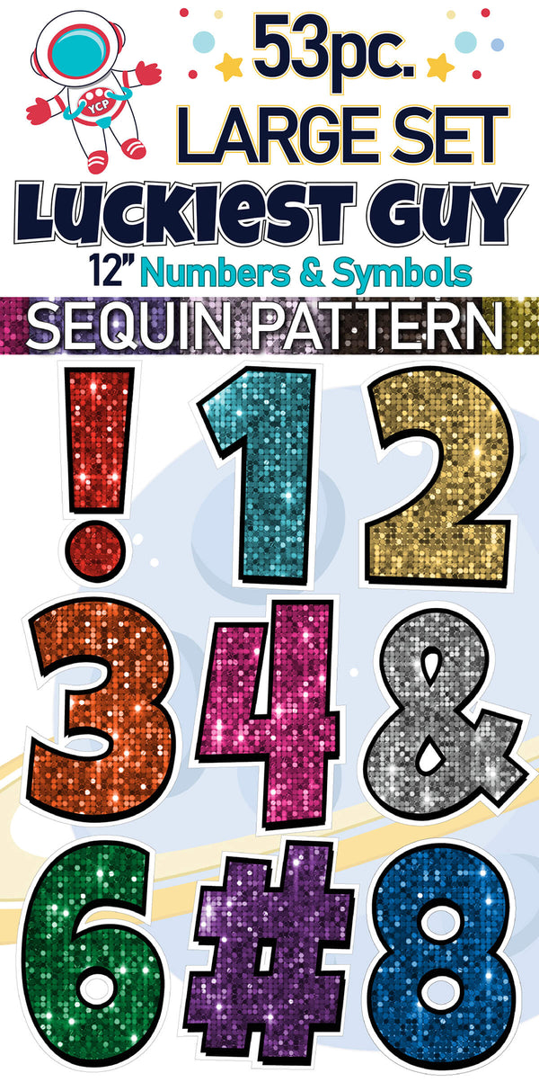 12" Luckiest Guy 53 pc. Numbers and Symbols Set in Sequin Pattern