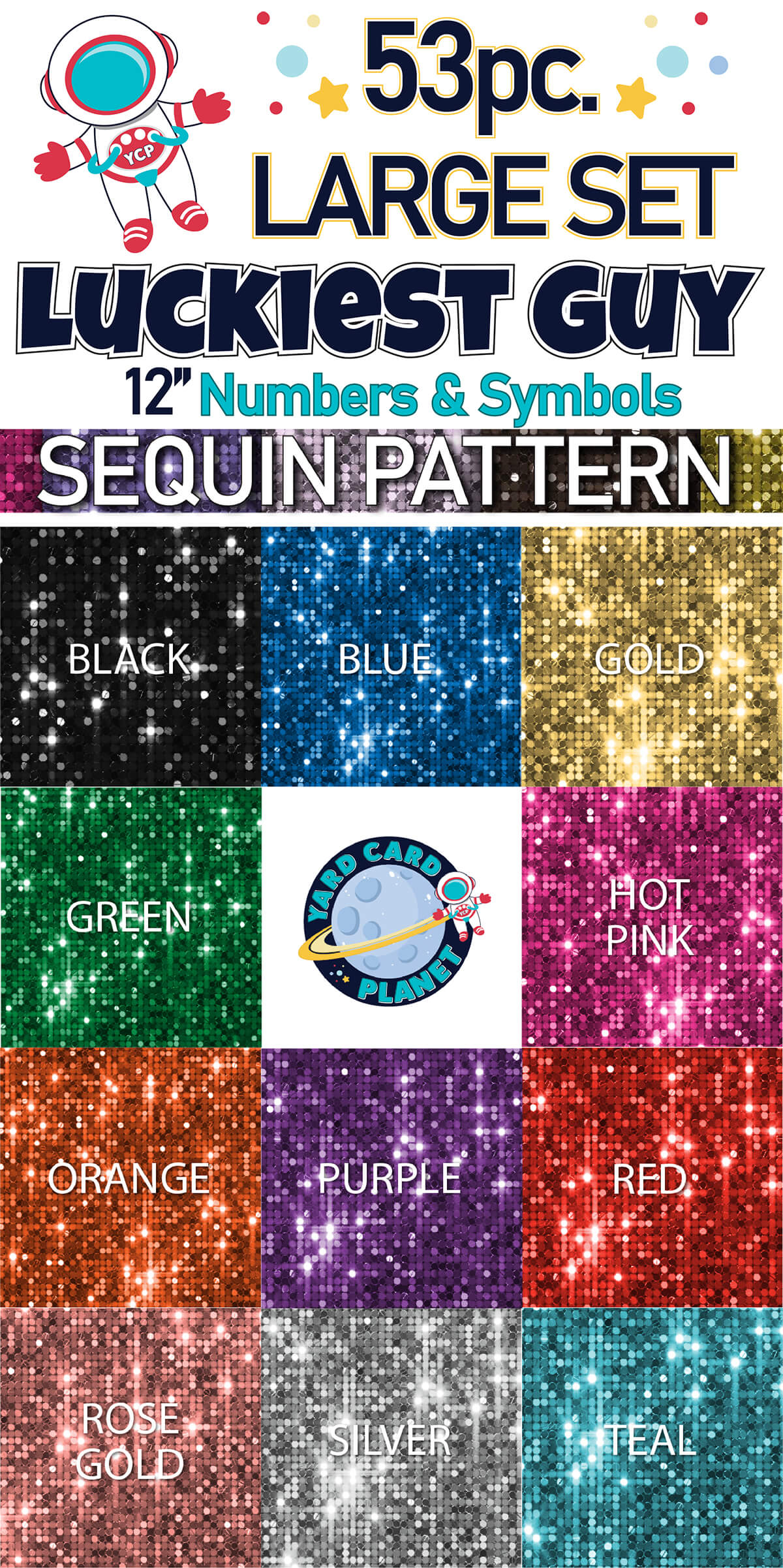 12" Luckiest Guy 53 pc. Numbers and Symbols Set in Sequin Pattern