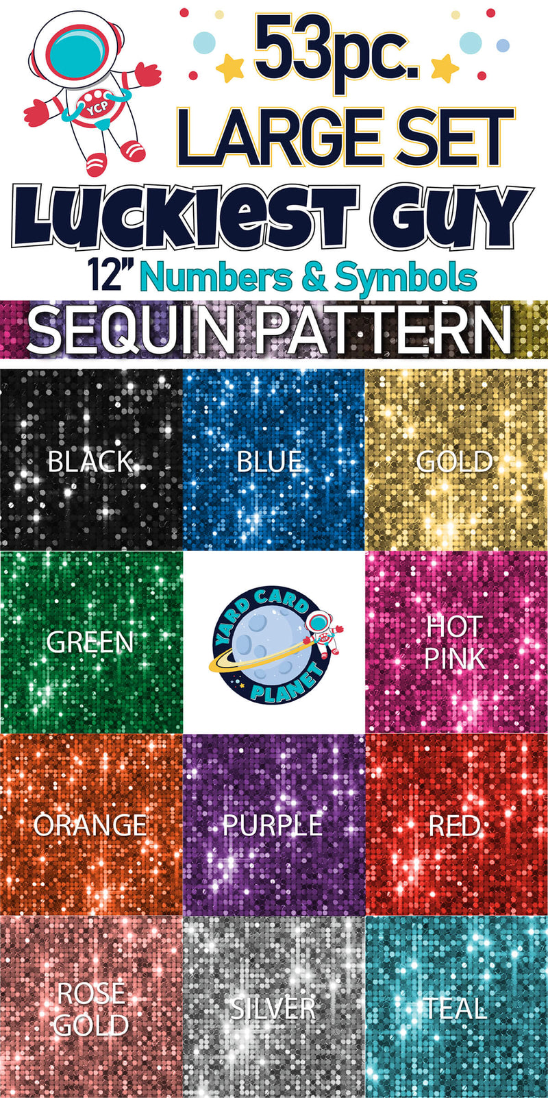 12" Luckiest Guy 53 pc. Numbers and Symbols Set in Sequin Pattern