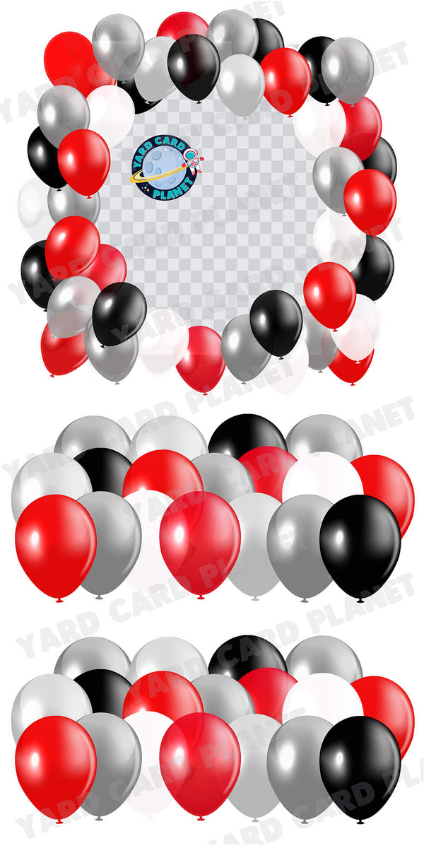 Red, Silver, Black and White Balloons Photo Frame and EZ Setup Panels and Borders Yard Card Set