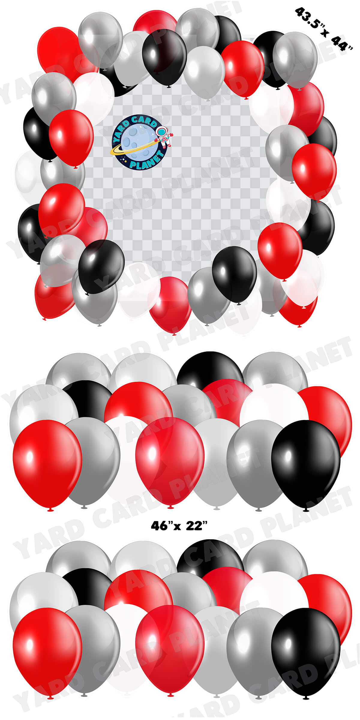 Red, Silver, Black and White Balloons Photo Frame and EZ Setup Panels and Borders Yard Card Set