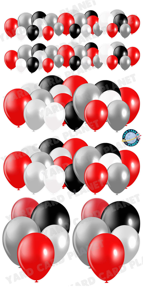 Red, Silver, Black and White Balloons EZ Setup Panels and Borders Yard Card Set