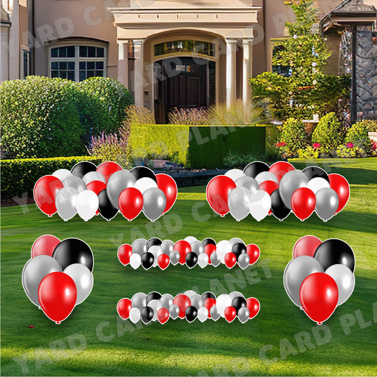 Red, Silver, Black and White Balloons EZ Setup Panels and Borders Yard Card Set