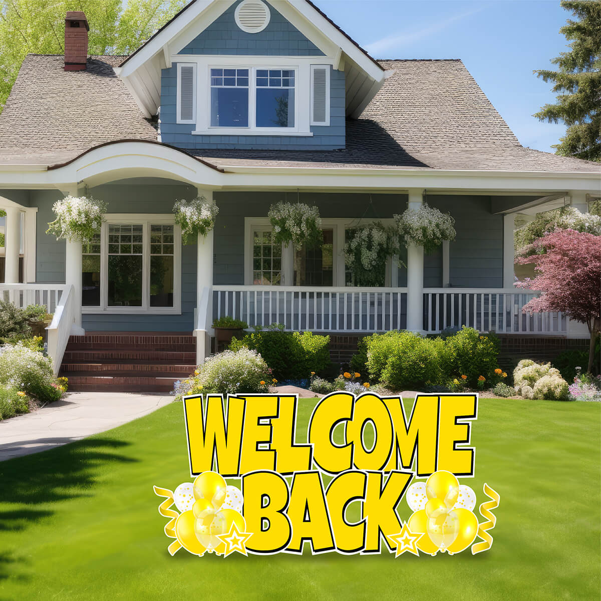 Large 23" Welcome Back Yard Card EZ Quick Sets in Luckiest Guy Font and Flair in Solid Colors (Available in Multiple Colors)