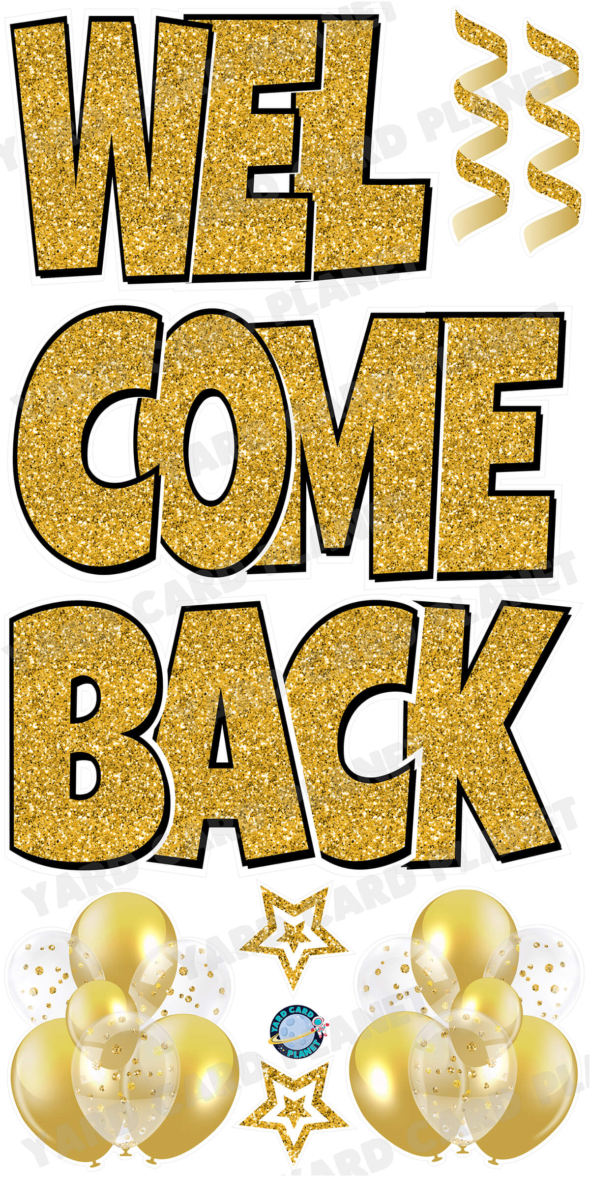 Large 23" Welcome Back Yard Card EZ Quick Sets in Luckiest Guy Font and Flair in Glitter Pattern (Available in Multiple Colors)