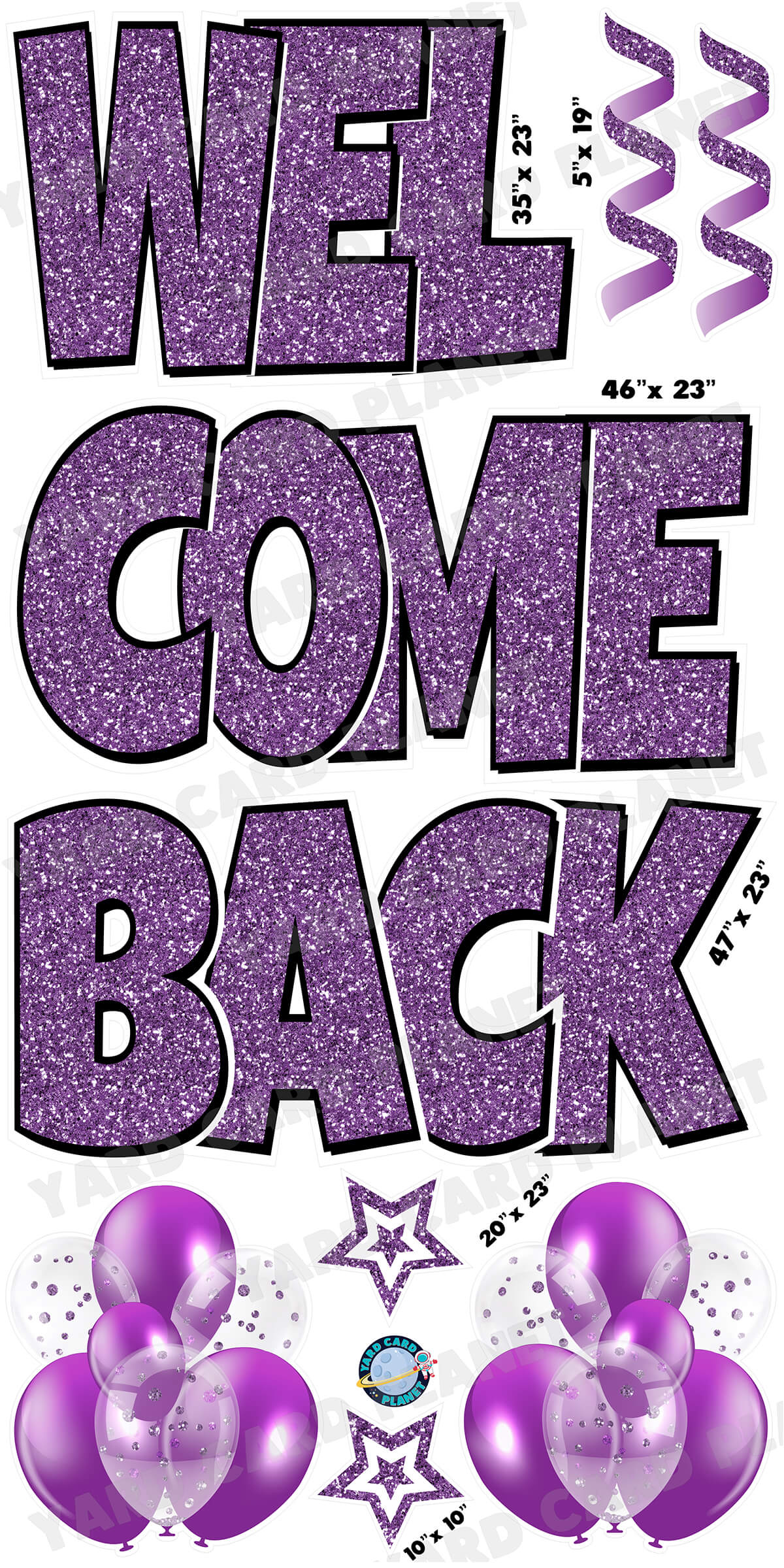 Large 23" Welcome Back Yard Card EZ Quick Sets in Luckiest Guy Font and Flair in Glitter Pattern (Available in Multiple Colors)