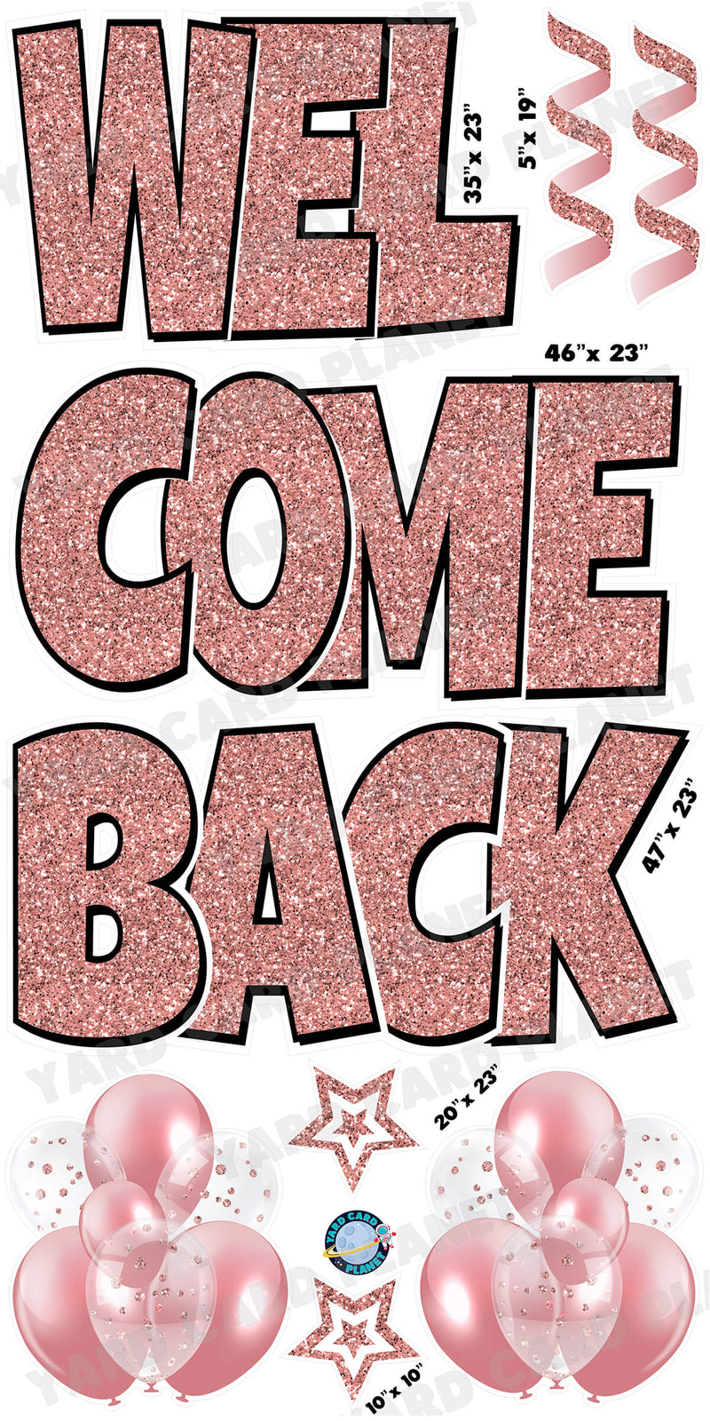 Large 23" Welcome Back Yard Card EZ Quick Sets in Luckiest Guy Font and Flair in Glitter Pattern (Available in Multiple Colors)