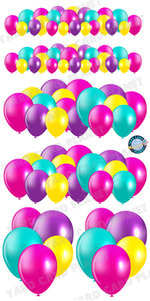 Hot Pink, Teal, Purple and Yellow Balloons EZ Setup Panels and Borders Yard Card Set
