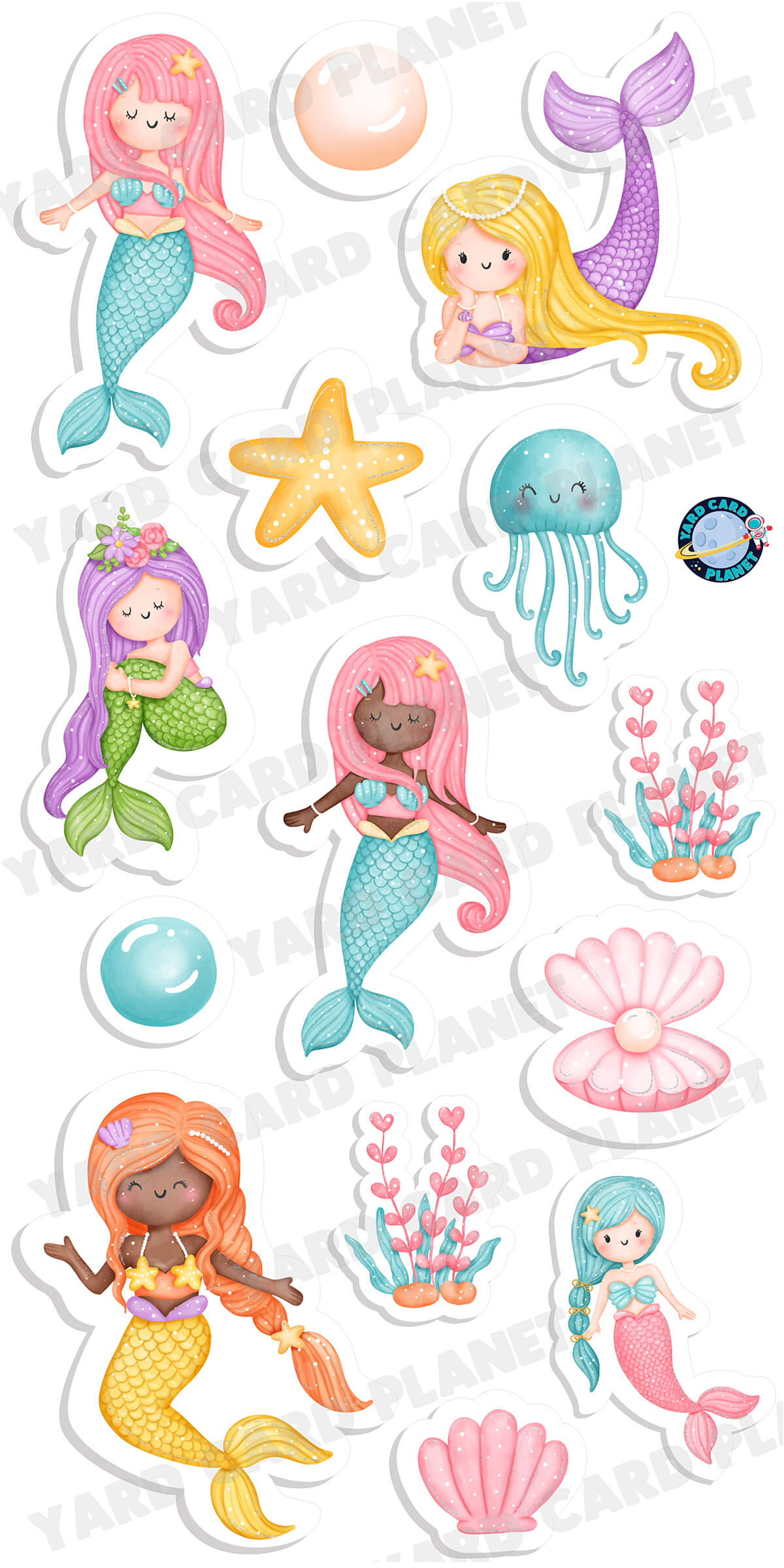 Pastel Mermaids Yard Card Flair Set