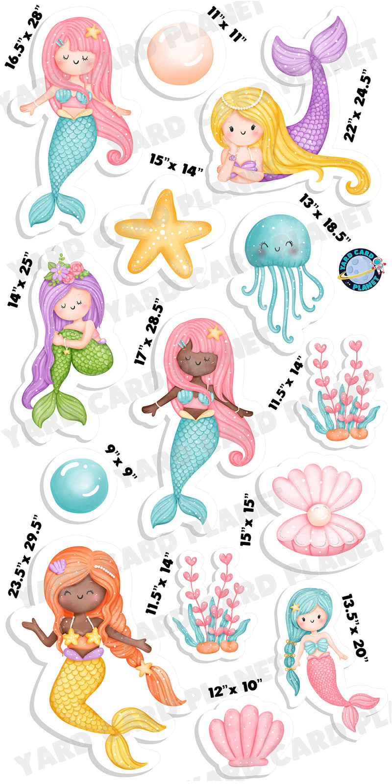 Pastel Mermaids Yard Card Flair Set