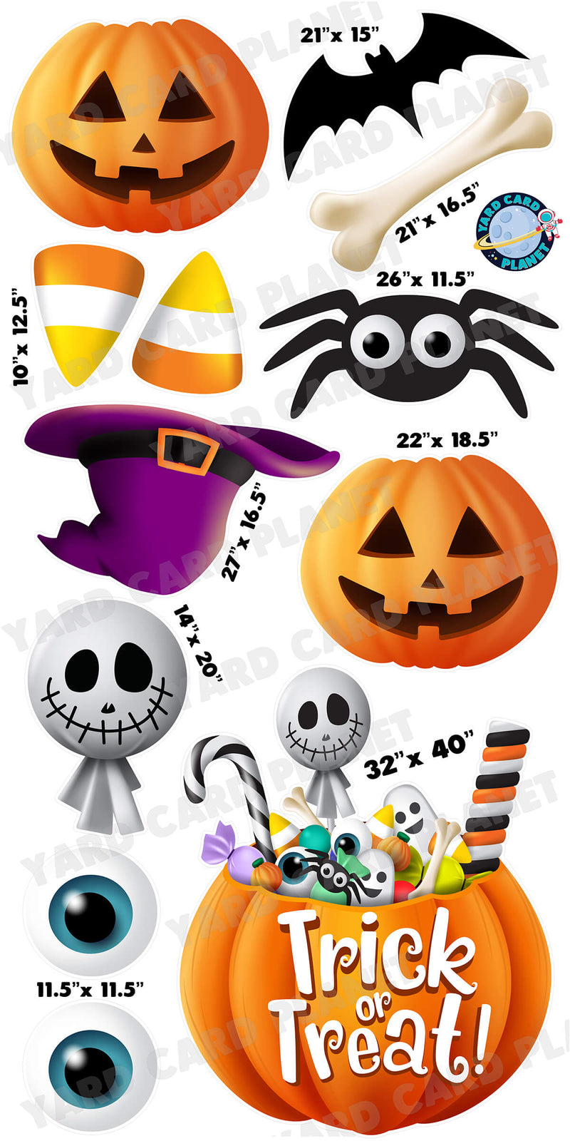 Trick or Treat Halloween Pumpkin Sign and Yard Card Flair Set
