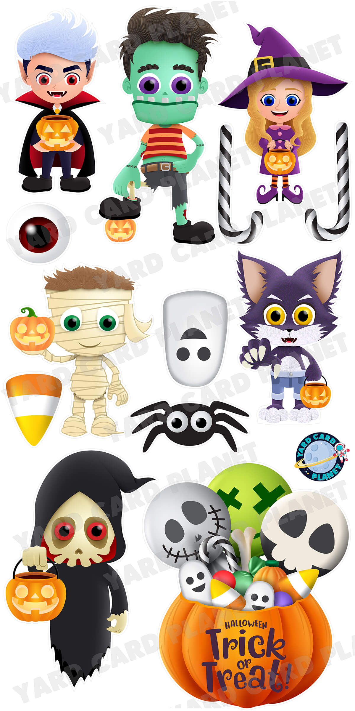 Spooky Halloween Trick or Treaters Yard Card Flair Set