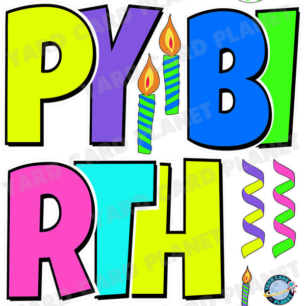 Neon Colorful retailer Birthday Signs | Yard Card Set - UV High resolution Coroplast printing. HALF SHEET