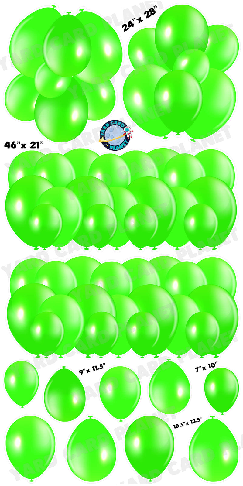 Neon Green Balloon Panels, Bouquets and Singles Yard Card Set