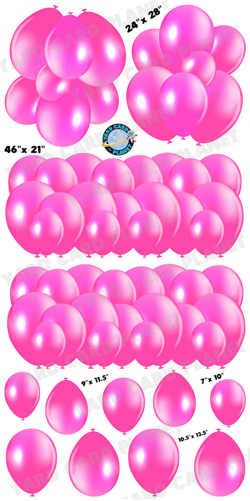 Neon Pink Balloon Panels, Bouquets and Singles Yard Card Set