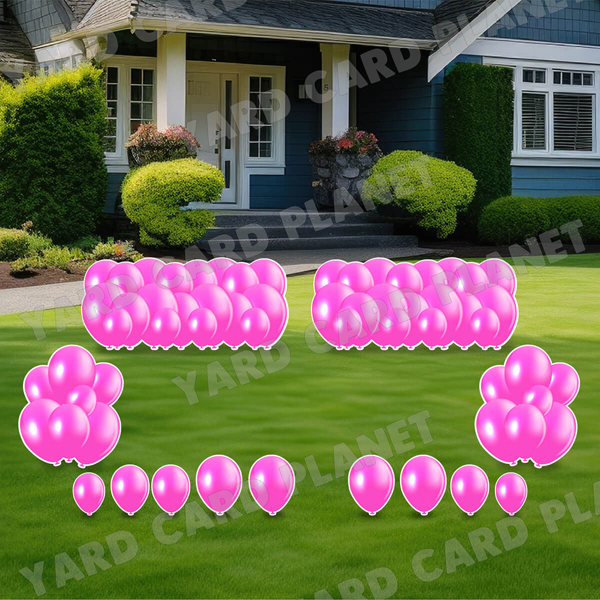 Neon Pink Balloon Panels, Bouquets and Singles Yard Card Set