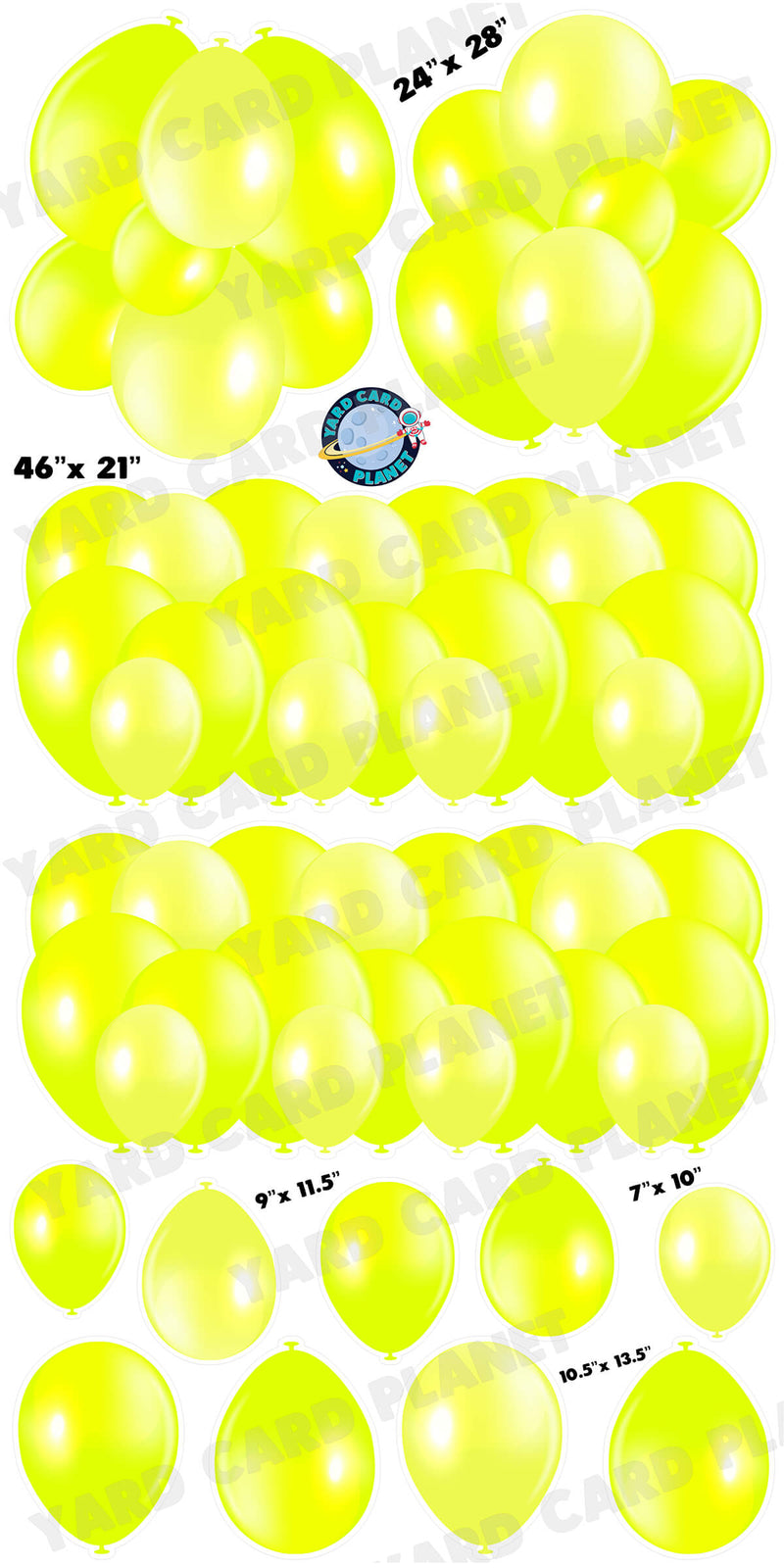 Neon Yellow Balloon Panels, Bouquets and Singles Yard Card Set