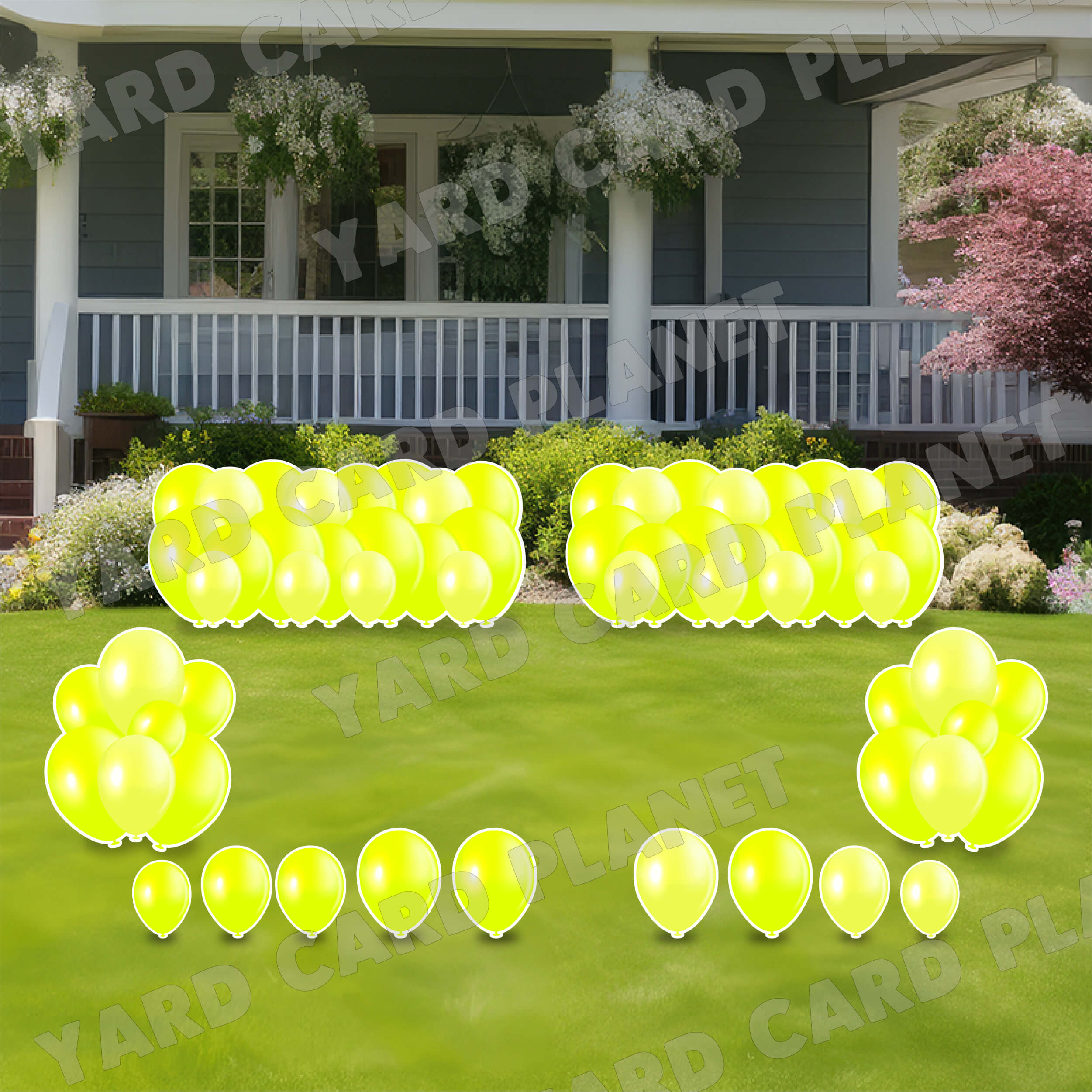 Neon Yellow Balloon Panels, Bouquets and Singles Yard Card Set