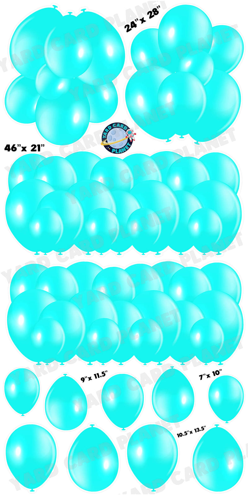 Neon Ice Blue Balloon Panels, Bouquets and Singles Yard Card Set