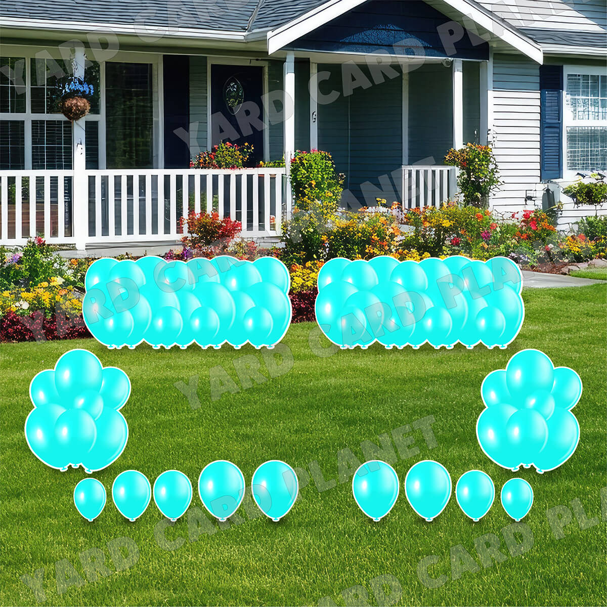 Neon Ice Blue Balloon Panels, Bouquets and Singles Yard Card Set